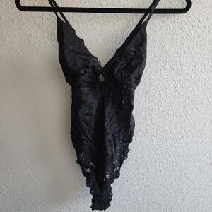Aerie Black Sheer Bodysuit, Size L